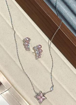 Комплект подвеска и сережки stainless steel, медицинское золото