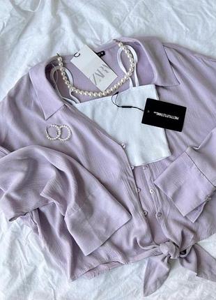 Лілова сорочка від zara, вкорочена сорочка, топ, блузка