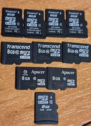 Картка пам'яті 8 гб kingston 4.99-10.7/21.6-45.3 microsd microsdhc transcend apacer goodram