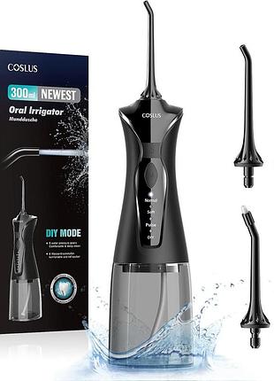 Беспроводной ирригатор для ротовой полости coslus 300 мл портативный флосер для чистки зубов черный