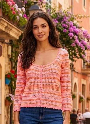 Вискозный вязаный свитер топ oliver bonas geometric pinkдка up knitted top джемпер кофта