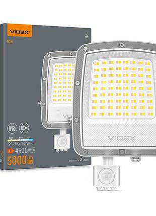 Світлодіодний прожектор videx f5 50w 3000-5000-6500k з датчиком руху 230v white (vl-f5-050cw-s)