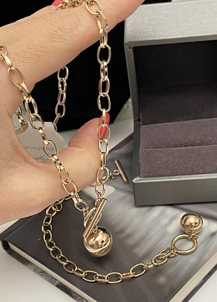 Комплект цепочка и сережки с шариками из медицинской стали (stainless steel)