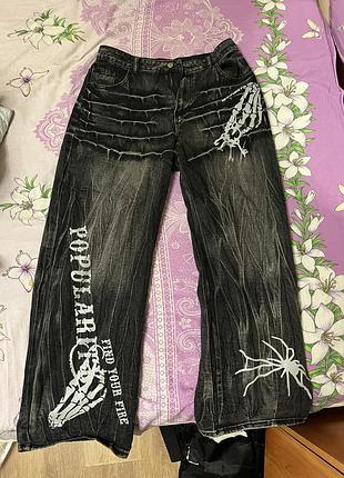 Джинси чоловічі baggy чорні з сірим xl