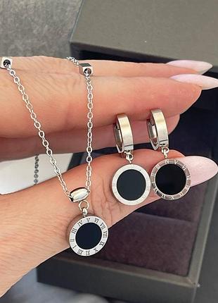 Комплект серьги и подвеска булгари stainless steel