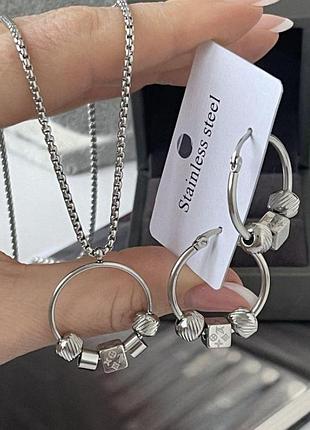 Комплект серьги и подвеска с кубиками lv из медицинского золота stainless steel