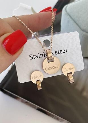Женский комплект серьги и подвеска из медицинского золота stainless steel, позолоченный