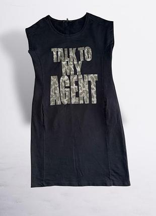 Р. 44–46 s–m женское чёрное трикотажное платье-футболка с надписью «talk to my agent» x house of grace