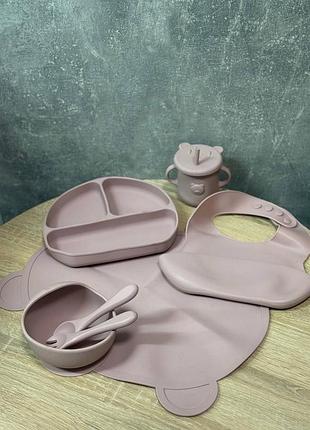 Набор детской посуды ts kitchen мишка силиконового 7 предметов розовый hp34546p