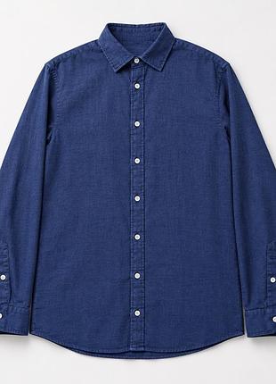 Сорочка чоловіча zara 100% льон (linen) — розмір s, темно-синя, ідеальний стан
