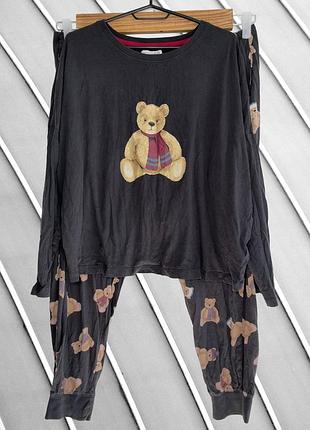 Женская хлопковая пижама m&amp;s xl 2xl 42 44 48 50 52 маркс спенсер темно-серый комплект лонгслив брюки с медведями m&amp;s xl 2xl