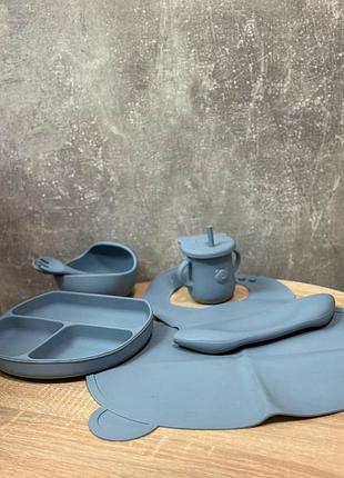 Набір дитячого посуду ts kitchen ведмедик силіконового 7 предметів блакитний hp34546bl
