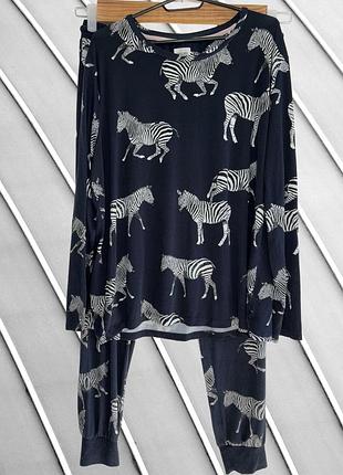 Жіноча темно-синя піжама chelsea peer xl 2xl 42 44 48 50 52 челісі пір домашній костюм лонгслів штани зебри chelsea peer xl