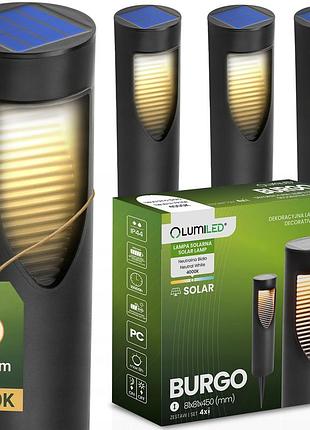 Набір садових сонячних led-стовпчиків burgo lumiled 4 шт, нейтральне біле світло 4000k, чорний корпус, ip44