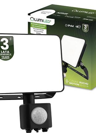 Led прожектор lumiled azzler 20w з датчиком руху, 2400 lm, 4000k, ip44, для зовнішнього використання