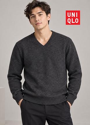 Оригинальный серый мужской свитер с шерстью uniqlo l