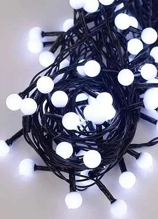 Новорічна гірлянда кульки 100led 10 мм 6м чорний провід білий