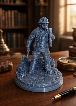 Декоративна фігурка пожежник у весь ріст чорний 3d друк (214545)