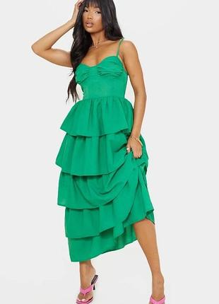 Нова максі сукня prettylittlething bright green cup detail strappy tiered maxi dress
