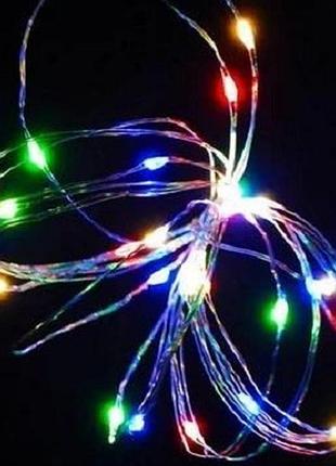 Новогодняя гирлянда роса на батарейках с usb 50 led 5м, мультицветная