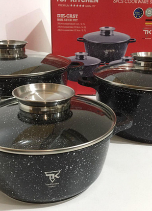 Набор кастрюль top kitchen 3 шт с гранитным покрытием xpro модель tk00021 цвет черный (24755-tk00021_1659)