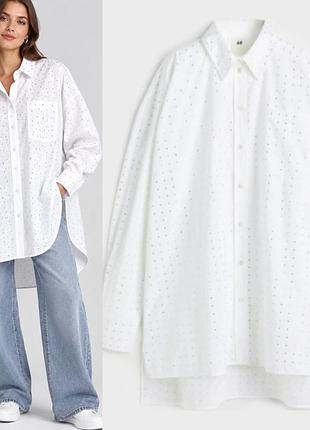 Удлиненная рубашка оверсайз  из плотного органического котона в камнях h&m studio