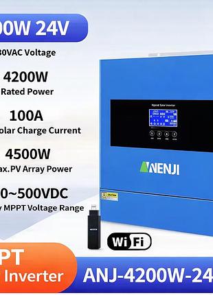 Гибридный инвертор anenji 4.2 квт 24v wifi (anj-4000w-24v) чистый синус на аккумулятор