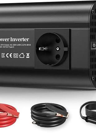 Автомобільний інвертор перетворювач напруги power inverter 12v в 220v 500w з usb, type-c, led-дисплеєм та євро-розеткою