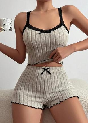 Женская пижама из майки-топа и шортиков soft comfort (1938-42-03) бежевый s