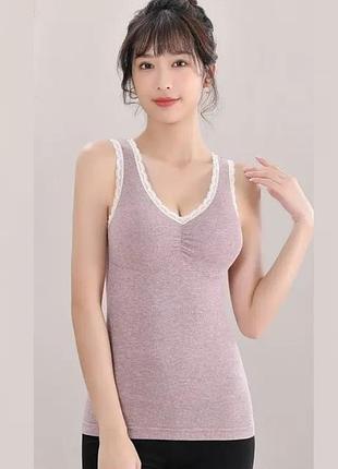 Жіноча утеплена флісова майка топ з вкладишами warm comfort (1986-42-01) сливовий one size