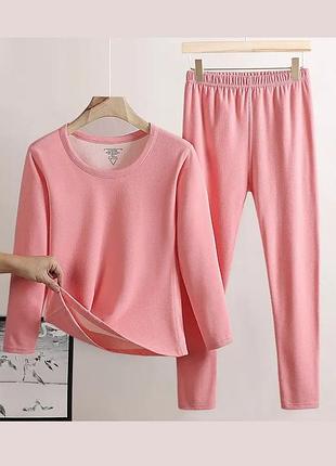 Зручний жіночий комплект термобілизни на мікрофлісі warm comfortly (1498-42-01) рожевий s no brand (42)
