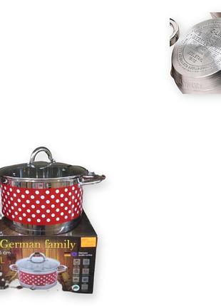 Каструля з кришкою для кухні ємністю 6.1 літра german family gf-2033 9-ти шарове дно червоний (24369-2033_545)