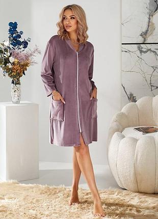Женский домашний велюровый халат на молнии lilac comfort (1494-46-01) лиловый l
