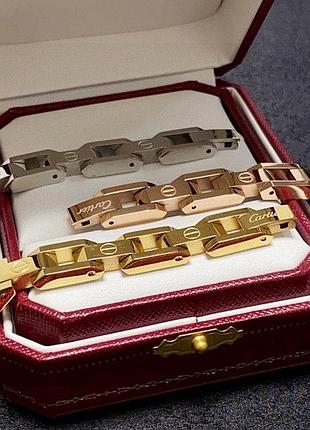 Чоловічий браслет картье з медичної сталі (stainless steel) лимонна позолота