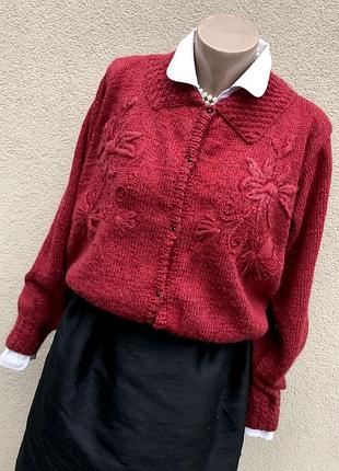Вінтаж,вовняної кардиган з вишивкою,кофта шерсть