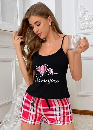 Женская пижама из майки и шортиков love you (1758-48) комбинированный xl