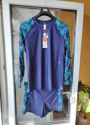 Новый солнцезащитный костюм купальник shekini с шортами (рашгард), upf 50+