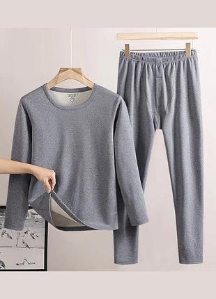 Зручний чоловічий комплект термобілизни на мікрофлісі warm comfortly (1496-52-01) світло-сірий xl no brand (52)