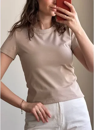Однотонная футболка, бежевый no brand базовая футболка - (401801599)