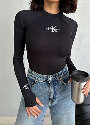 Жіночий лонгслів calvin klein чорний, білий, бежевий, червоний, фреза, шоколад, розміри 42-44, 44-46, 46-48, матеріал трикотаж рубчик