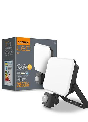 Світлодіодний прожектор videx f3 30w 5000k з датчиком руху 220v black (vle-f3-0305b-s)