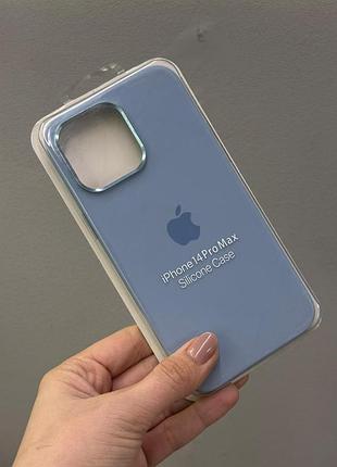 Чехол-накладка с микрофиброй для айфон 14 pro max, чехол silicone case с микрофиброй для iphone 14 pro max (голубой)