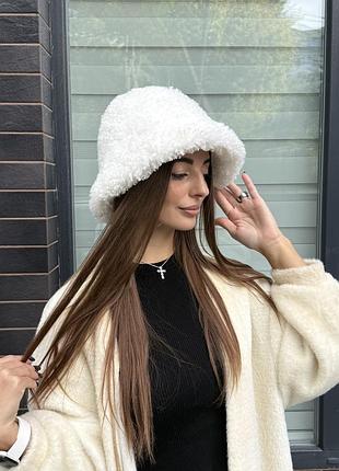Панама жіноча хутряна лама тепла біла