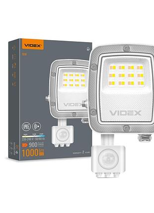 Світлодіодний прожектор videx f5 10w 3000-5000-6500k з датчиком руху 230v white (vl-f5-010cw-s)