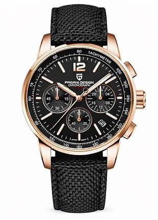 Мужские часы pagani design ys008 rose gold-brown с сапфировым стеклом и хронографом