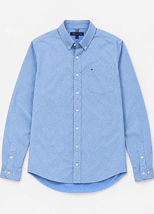 Сорочка tommy hilfiger, розмір l, 100% бавовна, блакитна з дрібним принтом