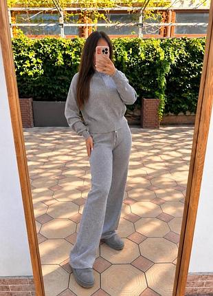 Женский вязаный костюм oversize | кашемир | кофта на молнии + брюки