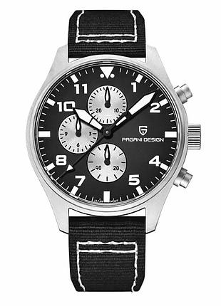 Мужские часы pagani design pd-1703 silver-black с сапфировым стеклом и хронографом seiko vk67