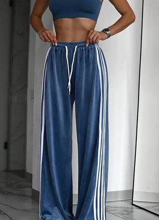 Брюки жіночі velour велюрові з лампасами сірі