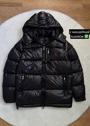 Чоловічий пуховий куртка polo ralph lauren чорний з капюшоном дутий